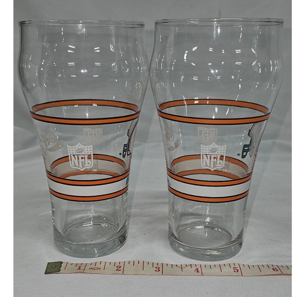 Vintage Miami Dolphins NFL Coca-Cola Glasses Set of 2 Clear Pilsner Tumblers 6in - Picture 4 of 6